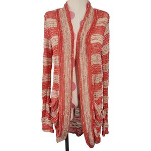 Women's 22nd by Binee Salmon Cream Sweater Cardigan Soft Medium USA Made Pockets
